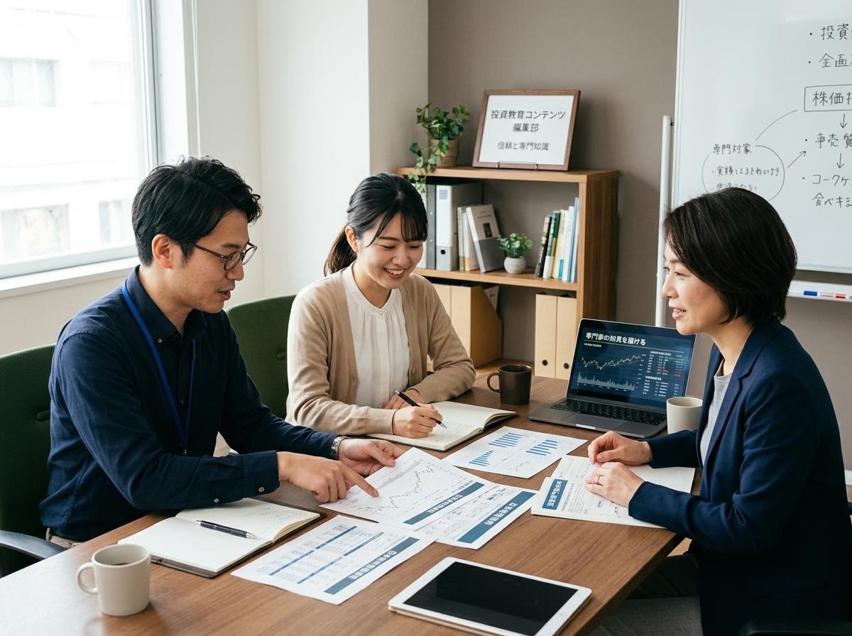 投資専門家の声の編集チームが市場分析を行うイメージ